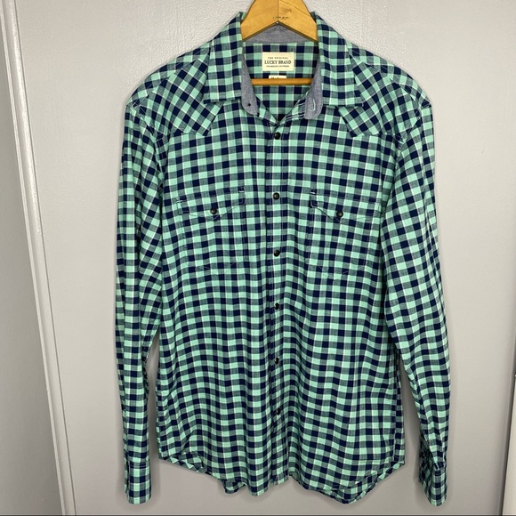 Lucky Brand Other - LUCKY BRAND Blue and Green Plaid Snap Down Shirt